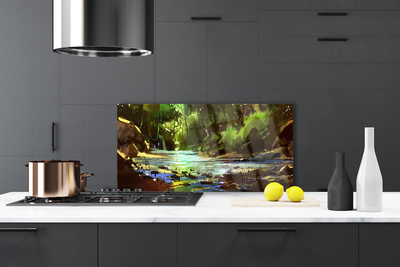 Szkło do Kuchni na Ścianę Kryształowe Jezioro W Lesie