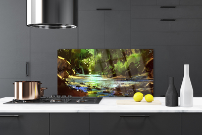 Szkło do Kuchni na Ścianę Kryształowe Jezioro W Lesie