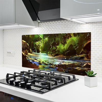 Szkło do Kuchni na Ścianę Kryształowe Jezioro W Lesie