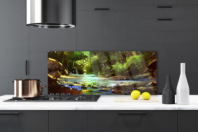 Szkło do Kuchni na Ścianę Kryształowe Jezioro W Lesie