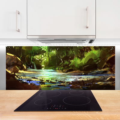 Szkło do Kuchni na Ścianę Kryształowe Jezioro W Lesie