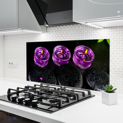 Panel Szklany do Kuchni Płomień Świecy I Kamienie