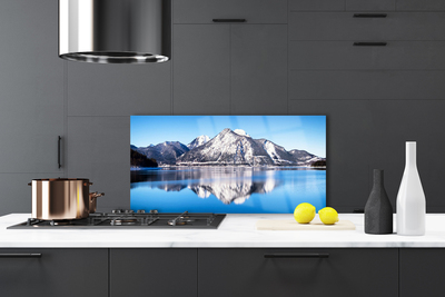 Dekor Szklany do Kuchni Błękitne Jezioro Wśród Szczytów