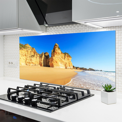 Szkło do Kuchni na Ścianę Błękit Oceanu I Złoty Piasek