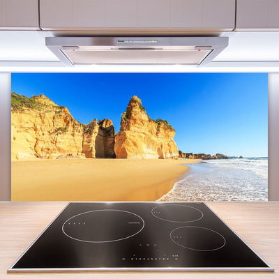 Szkło do Kuchni na Ścianę Błękit Oceanu I Złoty Piasek