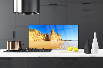 Szkło do Kuchni na Ścianę Błękit Oceanu I Złoty Piasek