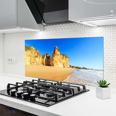 Szkło do Kuchni na Ścianę Błękit Oceanu I Złoty Piasek