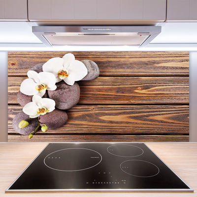 Panel Szklany do Kuchni Orchidea Na Rustykalnym Drewnie