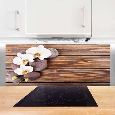 Panel Szklany do Kuchni Orchidea Na Rustykalnym Drewnie