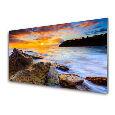 Szkło do Kuchni na Ścianę Skalisty Brzeg Morza