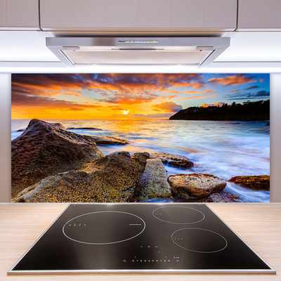 Szkło do Kuchni na Ścianę Skalisty Brzeg Morza