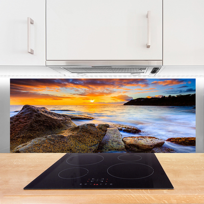 Szkło do Kuchni na Ścianę Skalisty Brzeg Morza