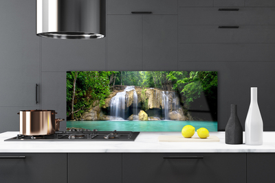 Szkło do Kuchni na Ścianę Wodospad W Cieniu Drzew