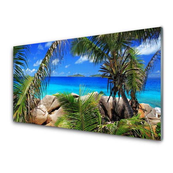 Panel Szklany do Kuchni Liście Na Tle Skał