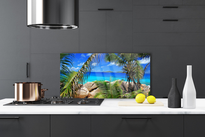 Panel Szklany do Kuchni Liście Na Tle Skał