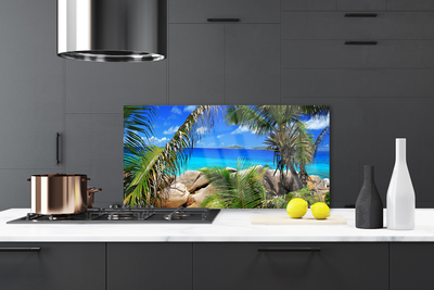 Panel Szklany do Kuchni Liście Na Tle Skał