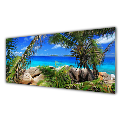 Panel Szklany do Kuchni Liście Na Tle Skał