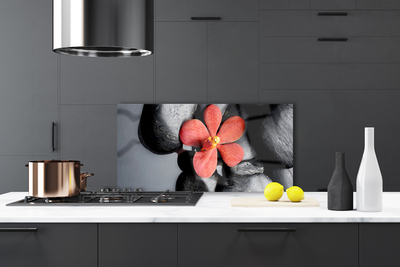 Panel Szklany do Kuchni Równowaga Zen: Kwiat I Skała