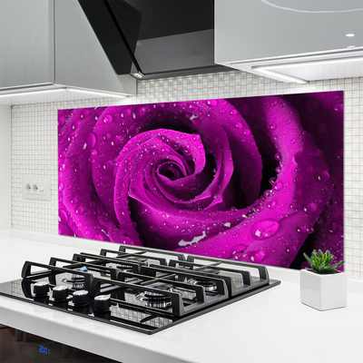 Panel Szklany do Kuchni Aksamitna Róża W Deszczu