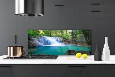 Szkło do Kuchni na Ścianę Ukryty Wodospad w Gęstwinie Lasu