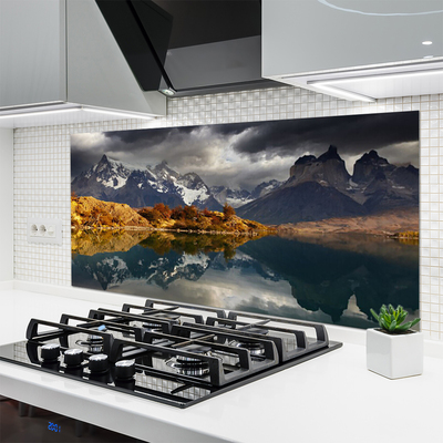 Szkło do Kuchni na Ścianę Odbicie Gór w Lustrze Wody