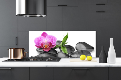 Szkło do Kuchni na Ścianę Wyciszenie Zen: Kwiat i Kamień