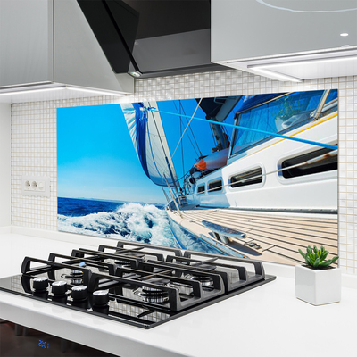 Panel Szklany do Kuchni Samotna Łódź na Falach