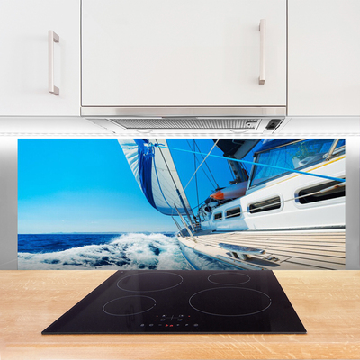 Panel Szklany do Kuchni Samotna Łódź na Falach