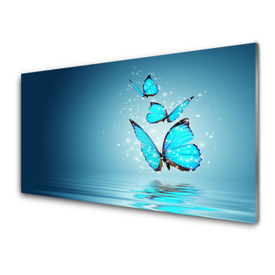 Panel Szklany Niebieski Motyle Woda Sztuka