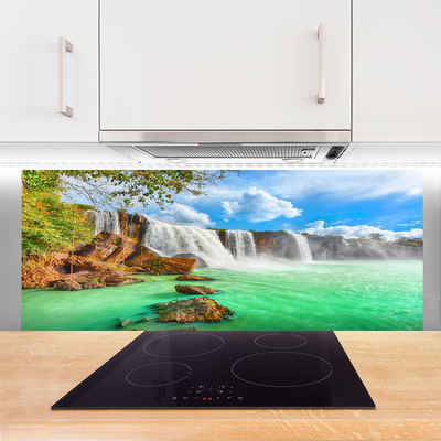 Panel Szklany do Kuchni Jezioro pod Górskim Wodospadem