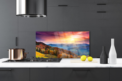 Szkło do Kuchni na Ścianę Promienie Słońca w Górach