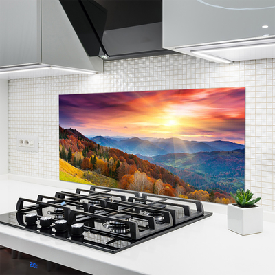 Szkło do Kuchni na Ścianę Promienie Słońca w Górach