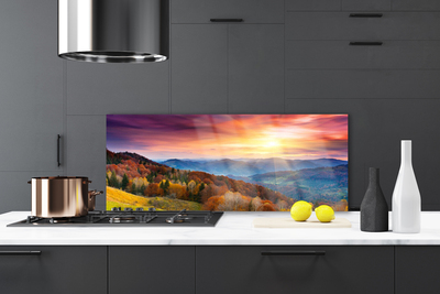 Szkło do Kuchni na Ścianę Promienie Słońca w Górach