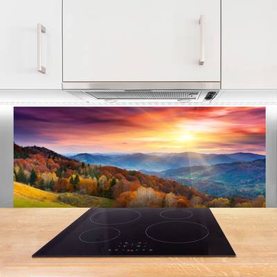 Szkło do Kuchni na Ścianę Promienie Słońca w Górach