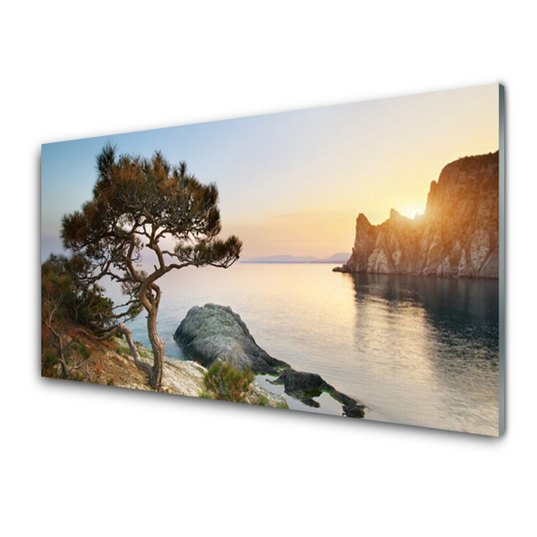 Panel Szklany Pejzaż z Drzewem nad Wodą