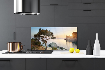 Panel Szklany Pejzaż z Drzewem nad Wodą