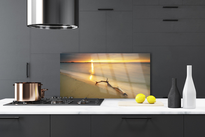 Dekor Szklany do Kuchni Złoty Brzeg Oceanu