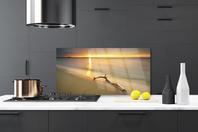 Dekor Szklany do Kuchni Złoty Brzeg Oceanu