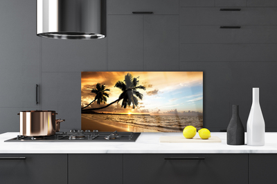 Panel Szklany do Kuchni Tropikalne Wybrzeże z Palmą