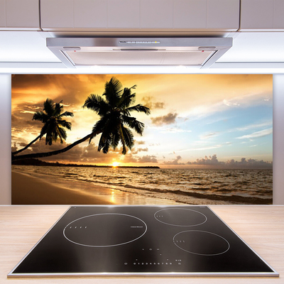 Panel Szklany do Kuchni Tropikalne Wybrzeże z Palmą