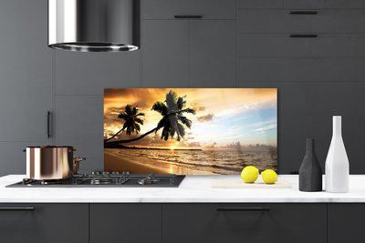 Panel Szklany do Kuchni Tropikalne Wybrzeże z Palmą