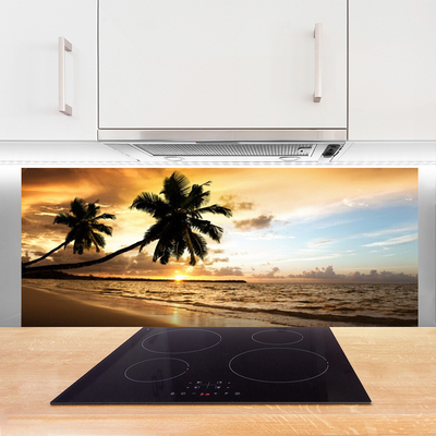 Panel Szklany do Kuchni Tropikalne Wybrzeże z Palmą
