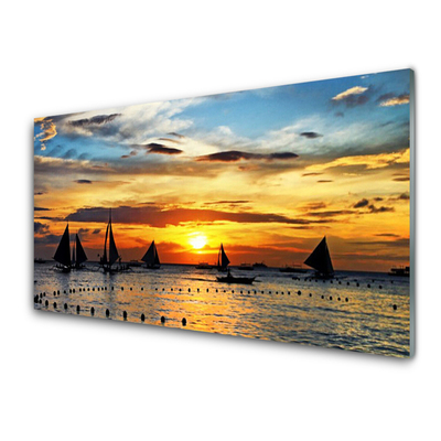 Panel Szklany Łódki Morze Słońce Krajobraz