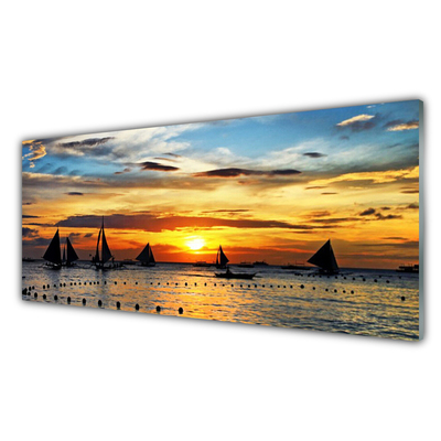 Panel Szklany Łódki Morze Słońce Krajobraz