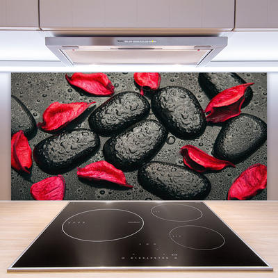 Panel Szklany Płatki Kwiatów na Kamieniach