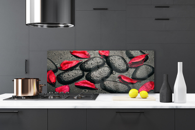 Panel Szklany Płatki Kwiatów na Kamieniach