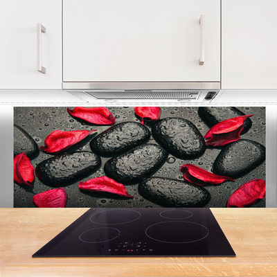 Panel Szklany Płatki Kwiatów na Kamieniach