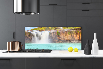 Panel Szklany do Kuchni Jezioro pod Górskim Wodospadem