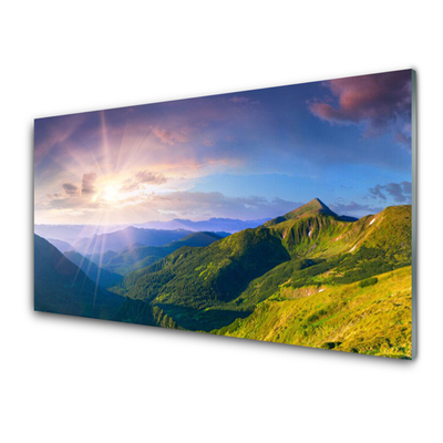 Panel Szklany Góra Łąka Słońce Krajobraz