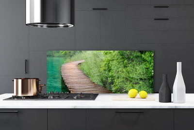 Panel Szklany Drewniany Mostek W Lesie